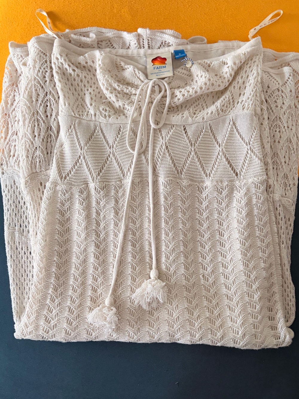 Farm Rio Anthropologie Summer Cream Strapless Crochet Dress Size Medium EUC - Picture 15 of 15